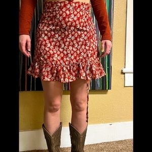 Boho Red Mini Skirt